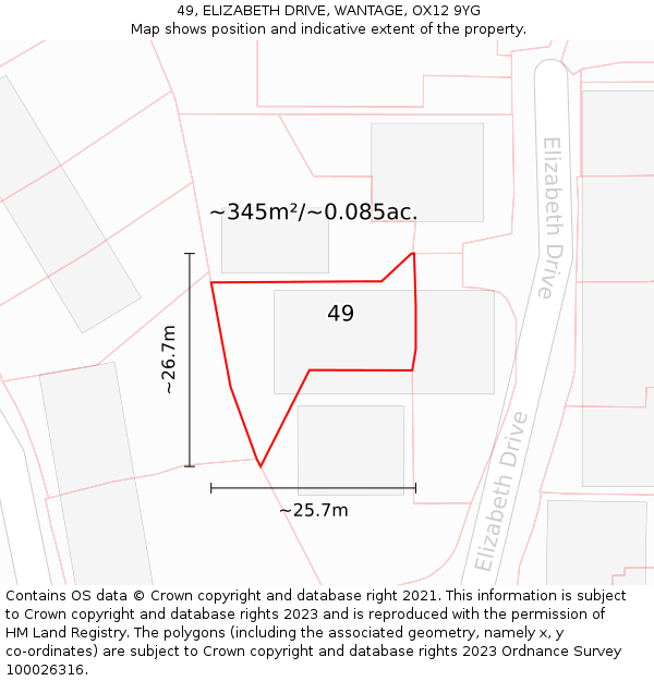 49, ELIZABETH DRIVE, WANTAGE, OX12 9YG: Plot and title map