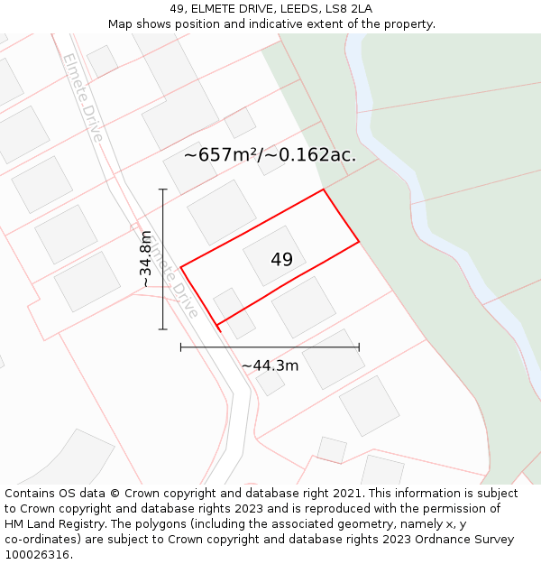 49, ELMETE DRIVE, LEEDS, LS8 2LA: Plot and title map