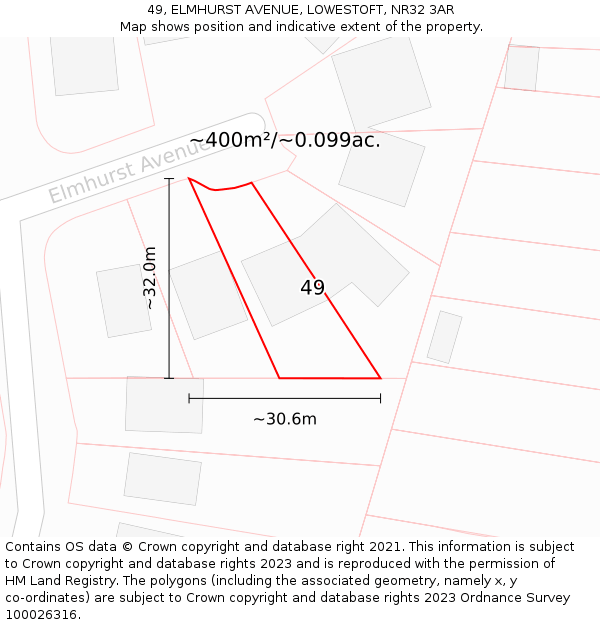 49, ELMHURST AVENUE, LOWESTOFT, NR32 3AR: Plot and title map