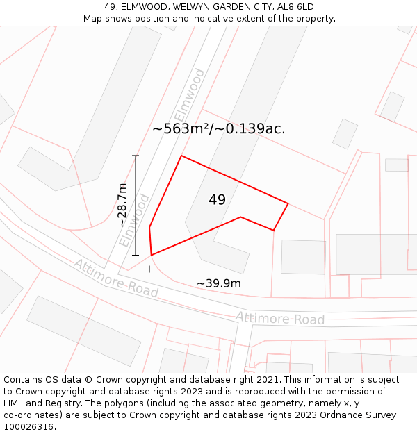 49, ELMWOOD, WELWYN GARDEN CITY, AL8 6LD: Plot and title map