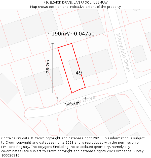 49, ELWICK DRIVE, LIVERPOOL, L11 4UW: Plot and title map