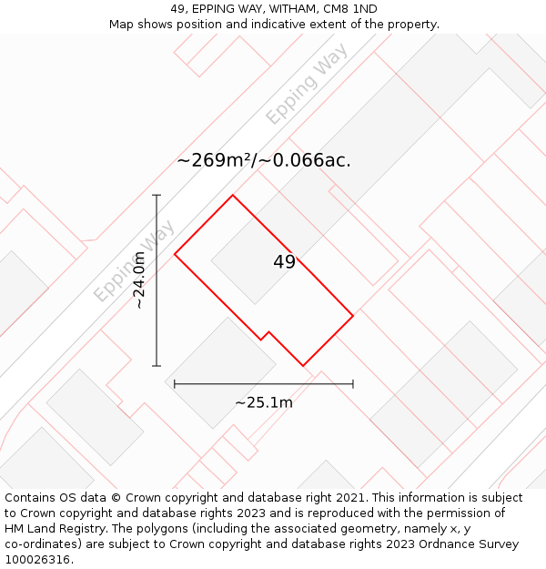 49, EPPING WAY, WITHAM, CM8 1ND: Plot and title map