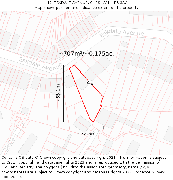 49, ESKDALE AVENUE, CHESHAM, HP5 3AY: Plot and title map