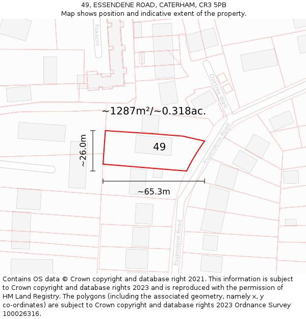 49, ESSENDENE ROAD, CATERHAM, CR3 5PB: Plot and title map