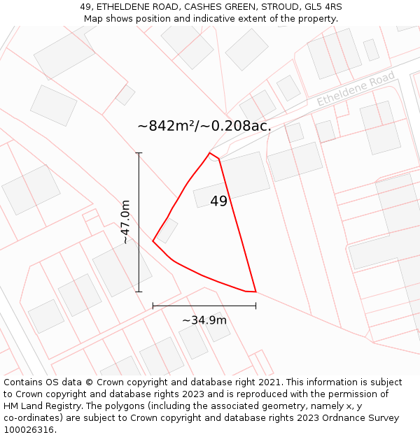 49, ETHELDENE ROAD, CASHES GREEN, STROUD, GL5 4RS: Plot and title map