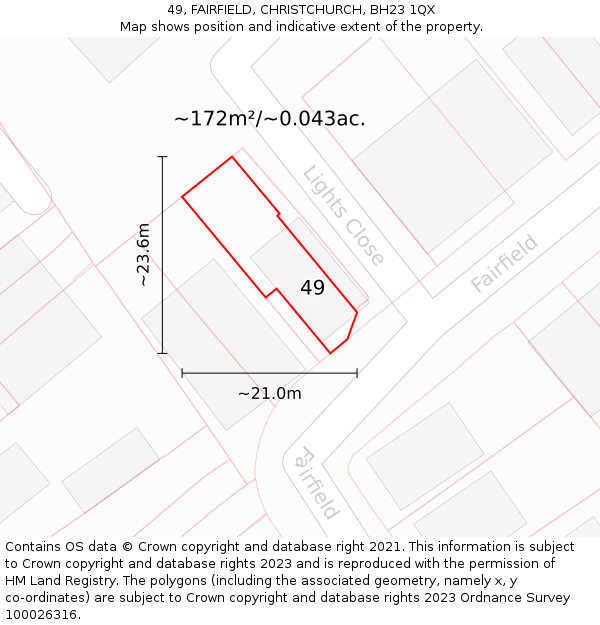 49, FAIRFIELD, CHRISTCHURCH, BH23 1QX: Plot and title map