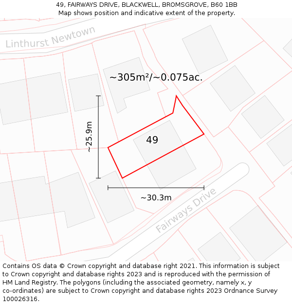 49, FAIRWAYS DRIVE, BLACKWELL, BROMSGROVE, B60 1BB: Plot and title map