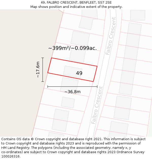 49, FALBRO CRESCENT, BENFLEET, SS7 2SE: Plot and title map