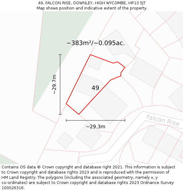 49, FALCON RISE, DOWNLEY, HIGH WYCOMBE, HP13 5JT: Plot and title map