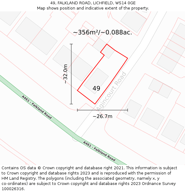 49, FALKLAND ROAD, LICHFIELD, WS14 0GE: Plot and title map