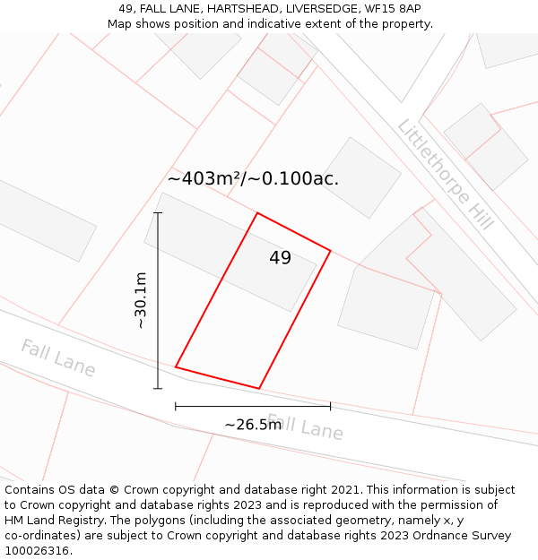49, FALL LANE, HARTSHEAD, LIVERSEDGE, WF15 8AP: Plot and title map
