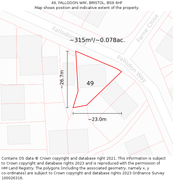 49, FALLODON WAY, BRISTOL, BS9 4HF: Plot and title map