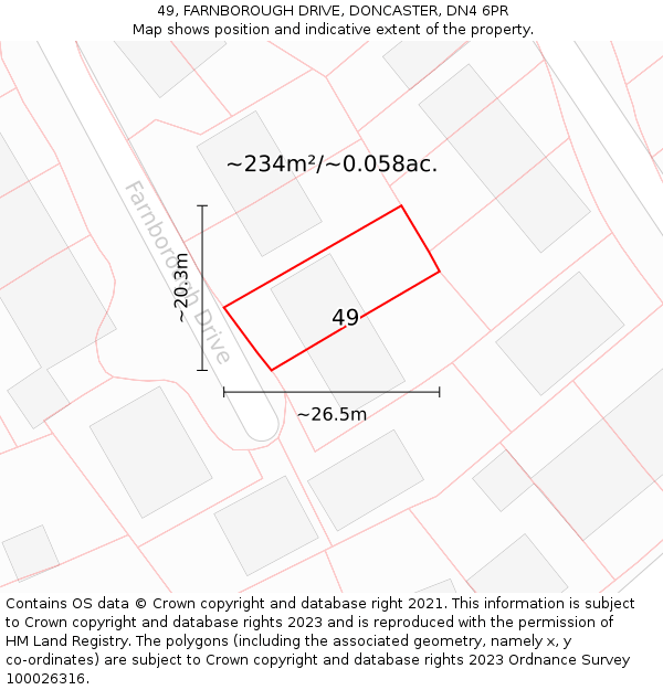 49, FARNBOROUGH DRIVE, DONCASTER, DN4 6PR: Plot and title map