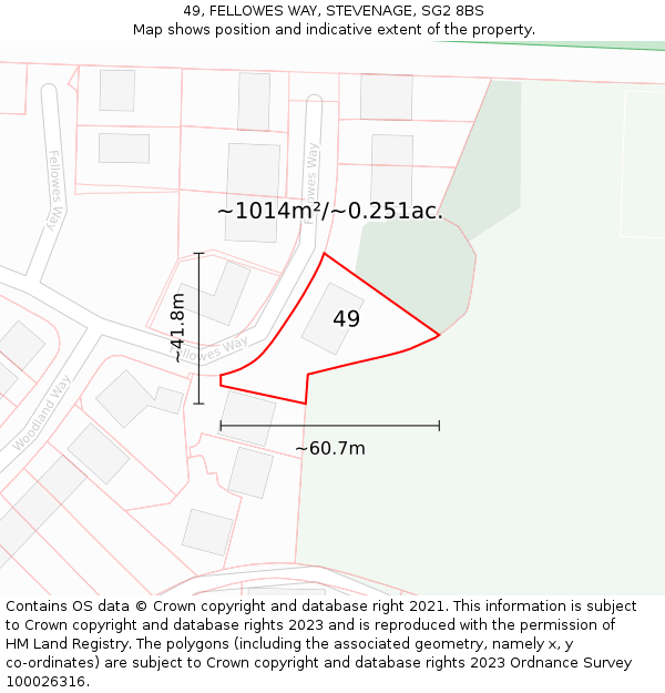 49, FELLOWES WAY, STEVENAGE, SG2 8BS: Plot and title map