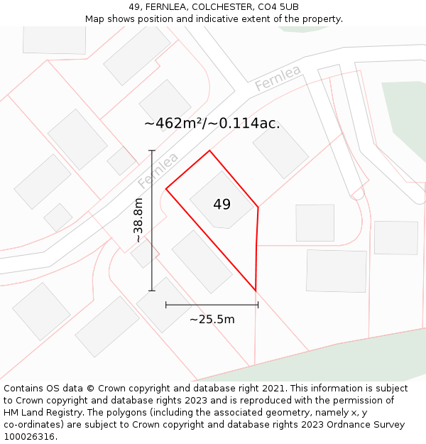 49, FERNLEA, COLCHESTER, CO4 5UB: Plot and title map