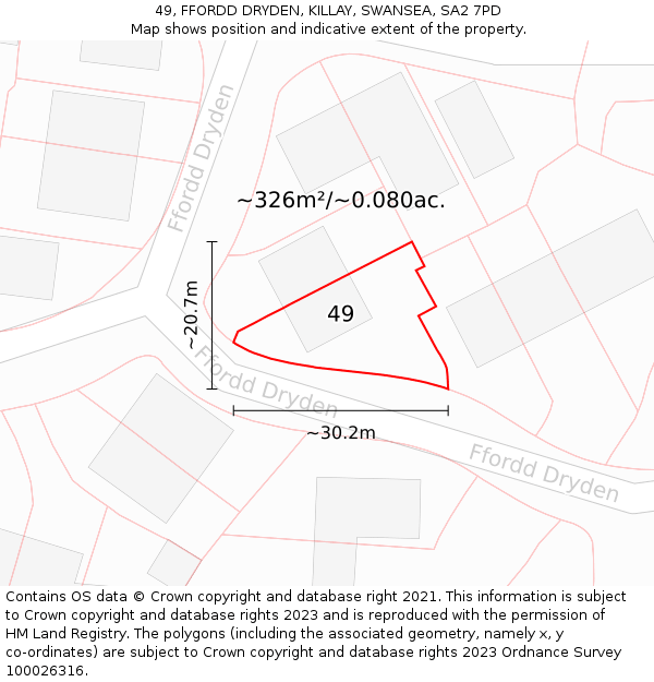 49, FFORDD DRYDEN, KILLAY, SWANSEA, SA2 7PD: Plot and title map