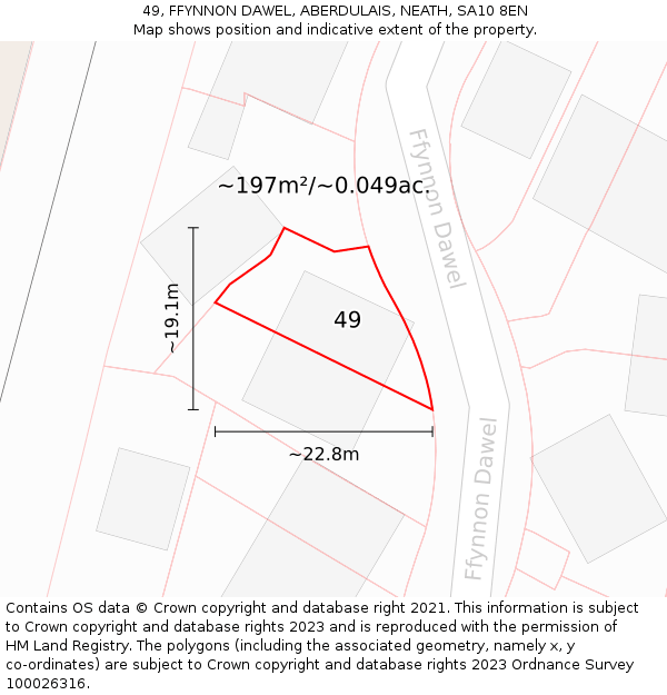 49, FFYNNON DAWEL, ABERDULAIS, NEATH, SA10 8EN: Plot and title map