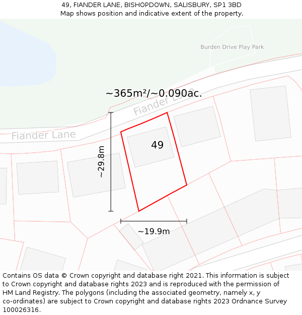 49, FIANDER LANE, BISHOPDOWN, SALISBURY, SP1 3BD: Plot and title map