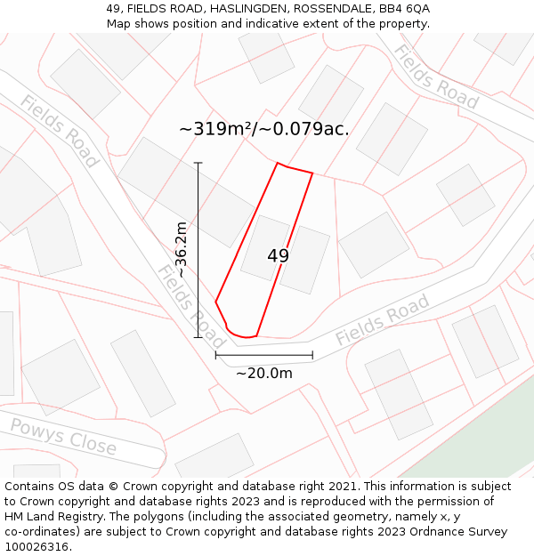 49, FIELDS ROAD, HASLINGDEN, ROSSENDALE, BB4 6QA: Plot and title map