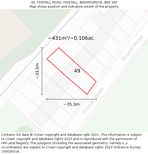 49, FINSTALL ROAD, FINSTALL, BROMSGROVE, B60 3DF: Plot and title map