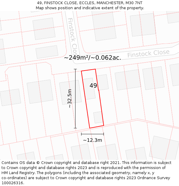 49, FINSTOCK CLOSE, ECCLES, MANCHESTER, M30 7NT: Plot and title map