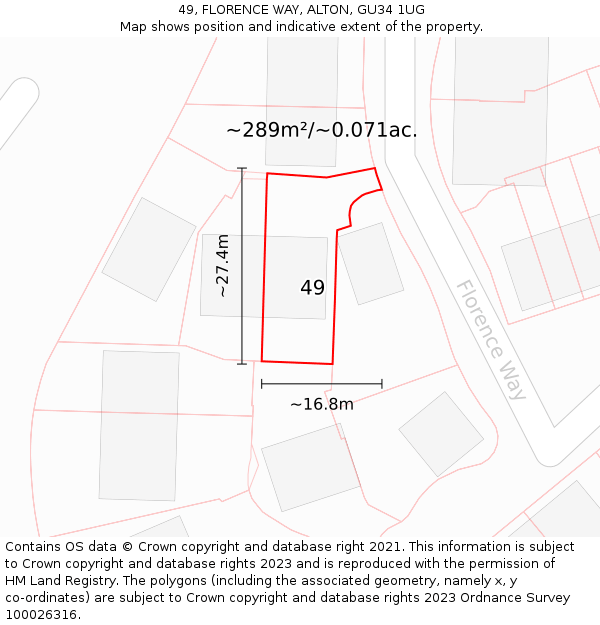 49, FLORENCE WAY, ALTON, GU34 1UG: Plot and title map