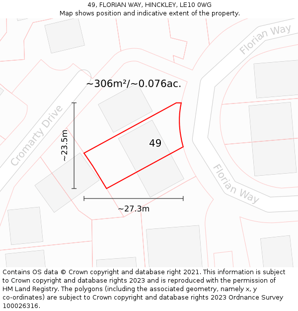 49, FLORIAN WAY, HINCKLEY, LE10 0WG: Plot and title map