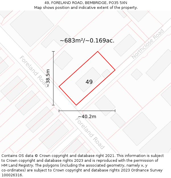 49, FORELAND ROAD, BEMBRIDGE, PO35 5XN: Plot and title map