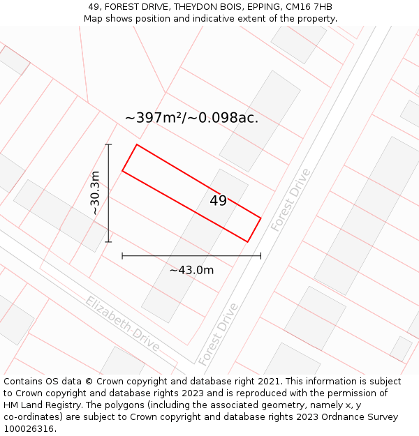 49, FOREST DRIVE, THEYDON BOIS, EPPING, CM16 7HB: Plot and title map