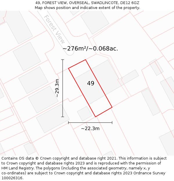 49, FOREST VIEW, OVERSEAL, SWADLINCOTE, DE12 6GZ: Plot and title map