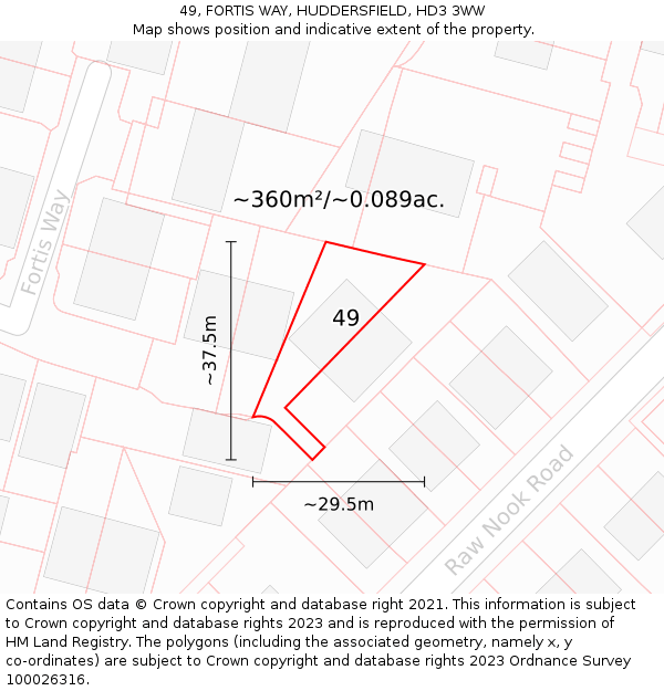 49, FORTIS WAY, HUDDERSFIELD, HD3 3WW: Plot and title map