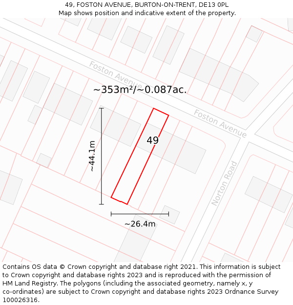 49, FOSTON AVENUE, BURTON-ON-TRENT, DE13 0PL: Plot and title map