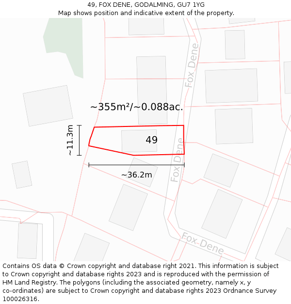 49, FOX DENE, GODALMING, GU7 1YG: Plot and title map
