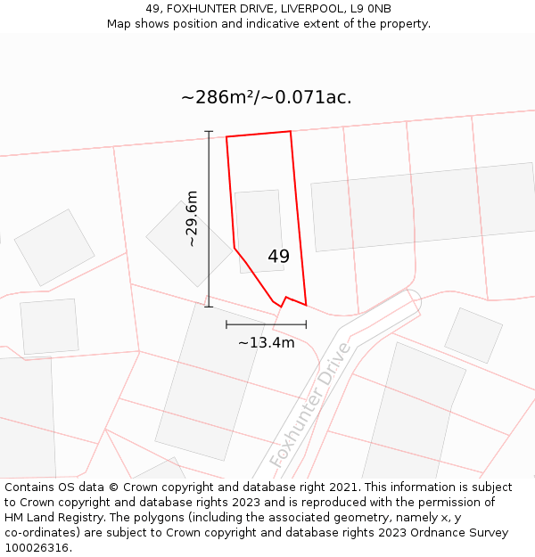 49, FOXHUNTER DRIVE, LIVERPOOL, L9 0NB: Plot and title map