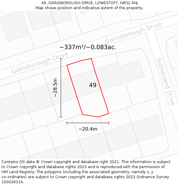 49, GAINSBOROUGH DRIVE, LOWESTOFT, NR32 4NJ: Plot and title map