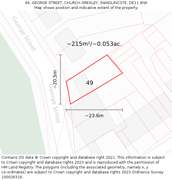 49, GEORGE STREET, CHURCH GRESLEY, SWADLINCOTE, DE11 9NX: Plot and title map