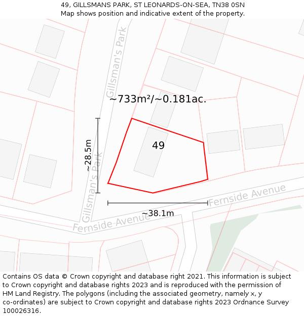 49, GILLSMANS PARK, ST LEONARDS-ON-SEA, TN38 0SN: Plot and title map