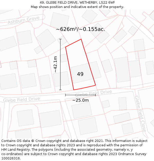 49, GLEBE FIELD DRIVE, WETHERBY, LS22 6WF: Plot and title map