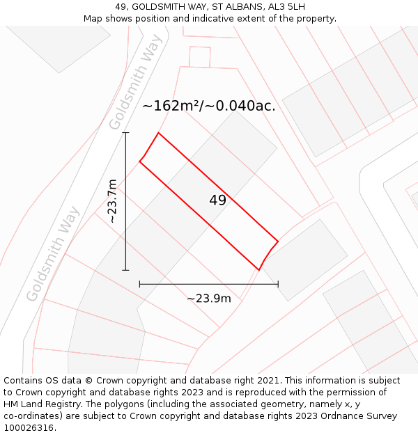 49, GOLDSMITH WAY, ST ALBANS, AL3 5LH: Plot and title map