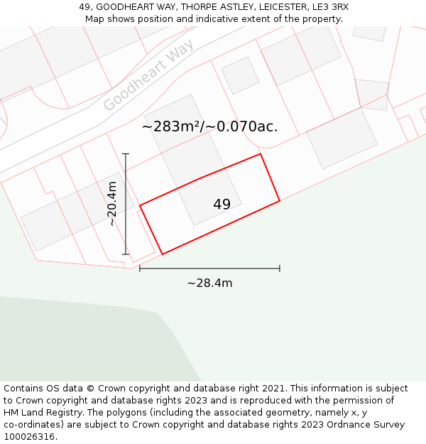 49, GOODHEART WAY, THORPE ASTLEY, LEICESTER, LE3 3RX: Plot and title map