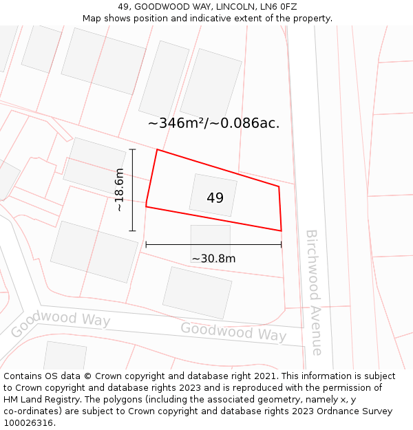 49, GOODWOOD WAY, LINCOLN, LN6 0FZ: Plot and title map