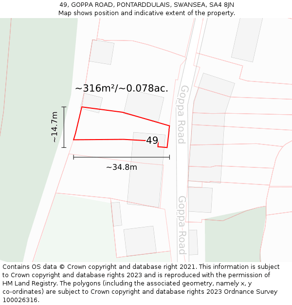 49, GOPPA ROAD, PONTARDDULAIS, SWANSEA, SA4 8JN: Plot and title map