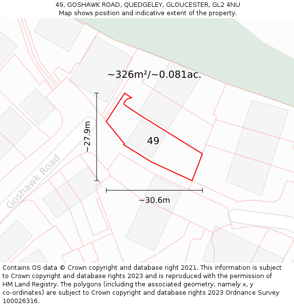 49, GOSHAWK ROAD, QUEDGELEY, GLOUCESTER, GL2 4NU: Plot and title map