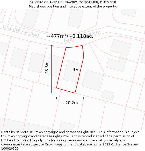 49, GRANGE AVENUE, BAWTRY, DONCASTER, DN10 6NR: Plot and title map