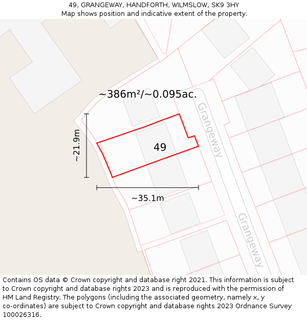 49, GRANGEWAY, HANDFORTH, WILMSLOW, SK9 3HY: Plot and title map