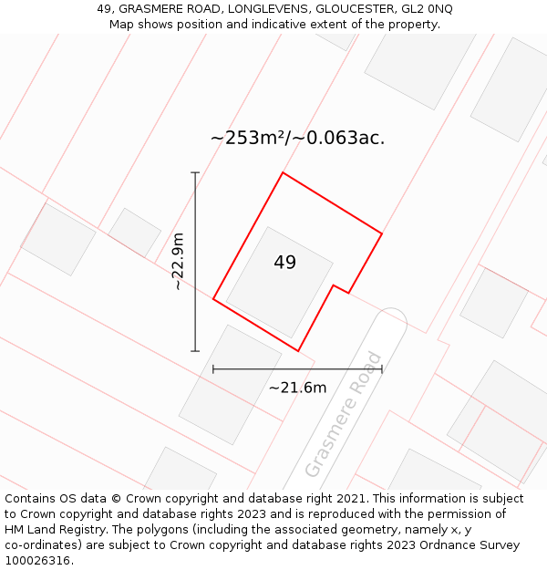 49, GRASMERE ROAD, LONGLEVENS, GLOUCESTER, GL2 0NQ: Plot and title map