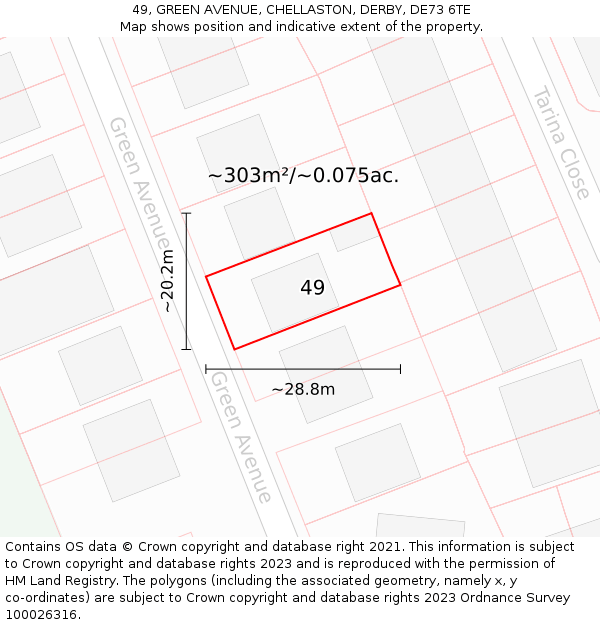 49, GREEN AVENUE, CHELLASTON, DERBY, DE73 6TE: Plot and title map