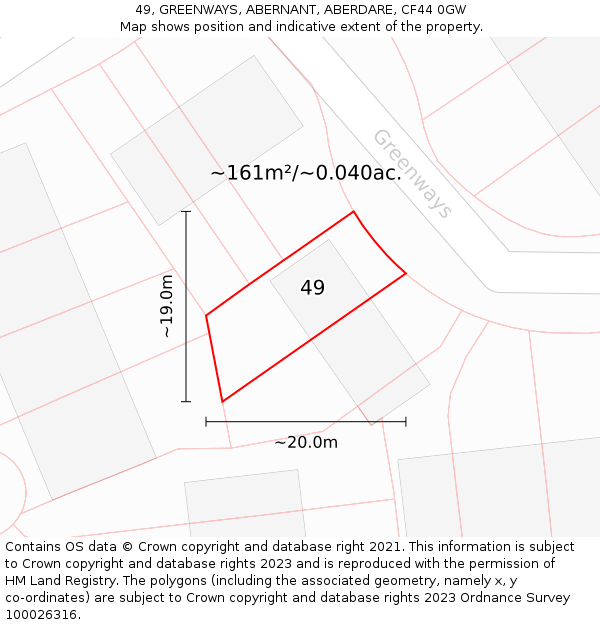 49, GREENWAYS, ABERNANT, ABERDARE, CF44 0GW: Plot and title map