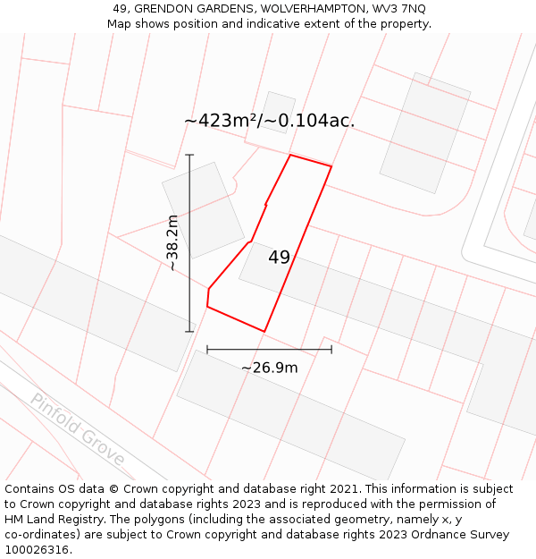 49, GRENDON GARDENS, WOLVERHAMPTON, WV3 7NQ: Plot and title map