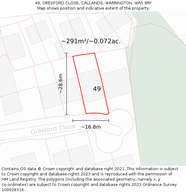 49, GRESFORD CLOSE, CALLANDS, WARRINGTON, WA5 9RY: Plot and title map